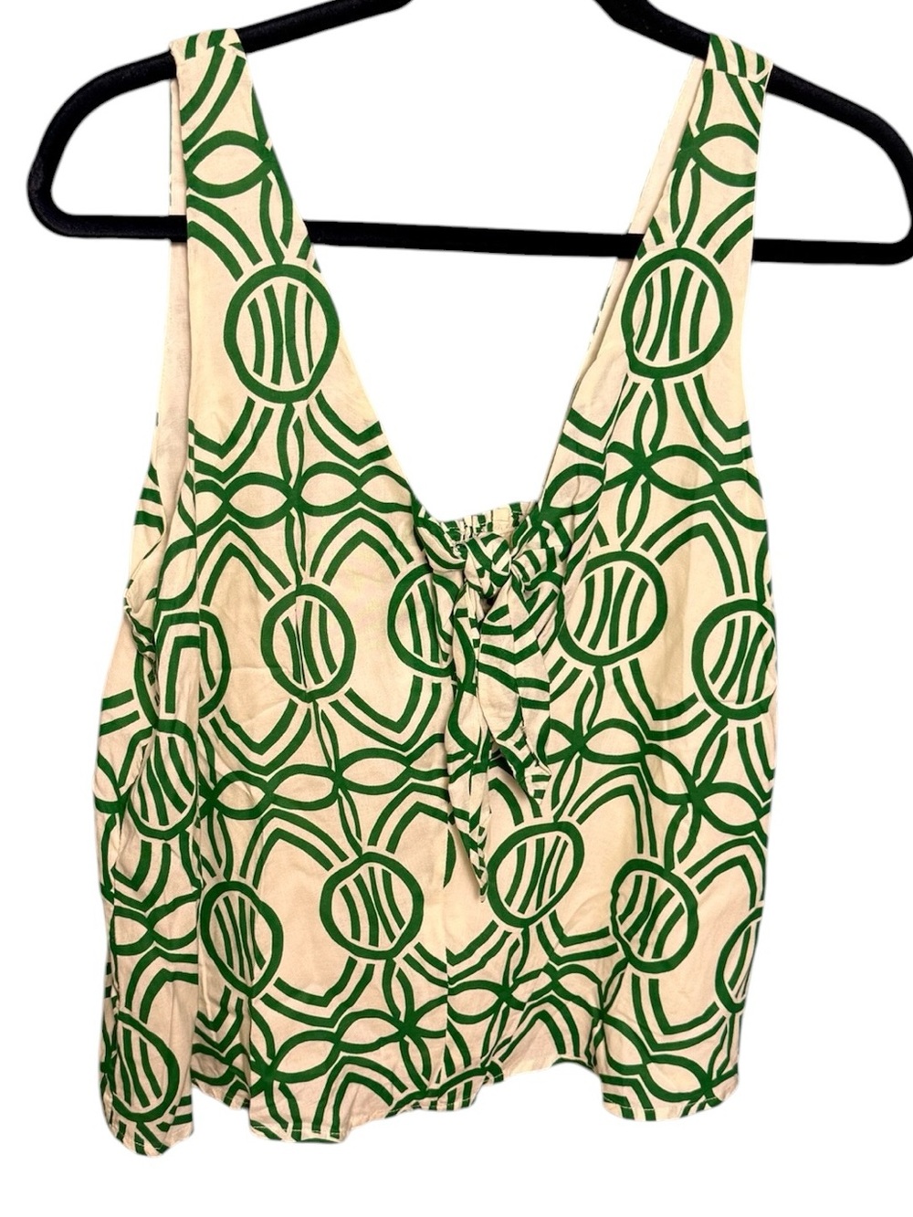 MAEVE Anthropologie Verena Tie Front Green & Cream Geometric Print Tank MP - Picture 2 of 7